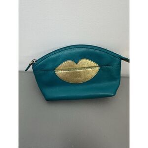 ili New York Hot Lips Cosmetic Case Turquoise /Gold RFID Blocking Leather #30‎